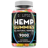 Eclipse Hemp envase frontal mostrando 90 gomitas y dosis clara