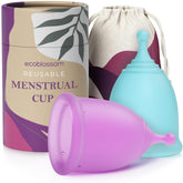 EcoBlossom empaque frontal mostrando las dos copas para uso sostenible