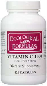 Ecological Formulas frasco frontal de Vitamin C-1000 120 cápsulas, práctico y compacto