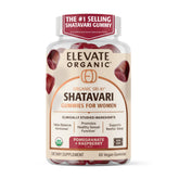 ELEVATE ORGANIC frasco frontal mostrando gomitas y etiqueta, beneficiando conveniencia