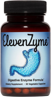ElevenZyme frasco frontal mostrando el diseño y la cantidad de cápsulas para apoyo digestivo