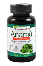 ELP ESSENTIAL frasco frontal de Anamu 100 cápsulas mostrando la etiqueta y beneficio práctico