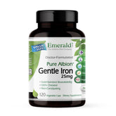 EMERALD LABS frasco delantero de Gentle Iron mostrando etiqueta clara y beneficio de absorción