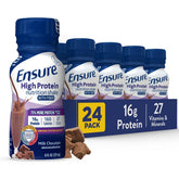 Ensure botella delantera mostrando etiqueta y sabor chocolate, conveniencia inmediata