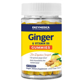 Enzymedica frasco frontal de gominolas jengibre B6, visibilidad del envase y cantidad