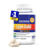 Enzymedica Lypo Gold frasco frontal mostrando etiqueta y beneficio digestivo