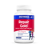 Enzymedica Repair Gold frontal con botella clara, muestra la presentación
