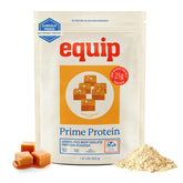 Equip Prime frente del envase mostrando sabor salted caramel y beneficio de proteína limpia