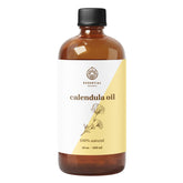 Essential Delights envase frontal de aceite de caléndula muestra etiqueta clara y volumen