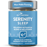 Eu Natural botella frontal mostrando Serenity Sleep para sueño reparador