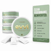 evvi lata frontal mostrando 15 pouches y sabor wintergreen para enfoque limpio