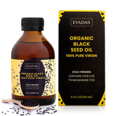 EYADAS botella frontal de aceite de semilla negra mostrando etiqueta y presentación