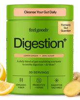 Feel Goods frente del envase mostrando sabor limón jengibre y beneficios