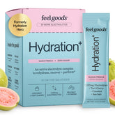 Feel Goods frente del empaque mostrando 15 sobres y beneficios de hidratación