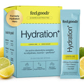 Feel Goods empaque frontal con sobres limón-lima, portátil y sin azúcar