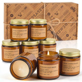 Feibao pack frontal mostrando las 8 velas en tarros ámbar ideal como regalo