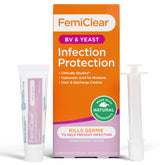 FemiClear envase frontal mostrando tamaño y propósito para protección íntima