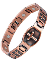 Feraco pulsera frontal mostrando cruz y acabado pulido para estilo diario