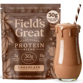 Field's Great envase frontal chocolate que muestra beneficios nutricionales