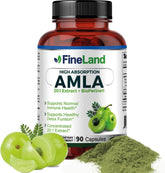 FineLand envase frontal de Amla mostrando cápsulas y beneficios naturales