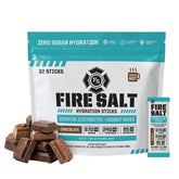Fire Salt frente del empaque muestra caja de 32 sobres y conveniencia