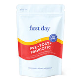FIRST DAY empaque frontal mostrando la bolsa y beneficios visibles
