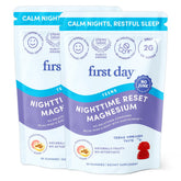 First Day envase frontal de gomitas, presenta beneficios nocturnos claros