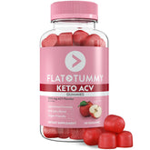 Flat Tummy envase frontal de Keto ACV Gummies mostrando beneficios y cantidad