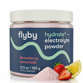 Flyby envase frontal Strawberry Lemonade mostrando información clara y refrescante