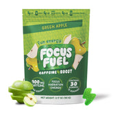 FocusFuel empaque frontal mostrando sabor manzana verde y beneficios claros