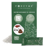 FODZYME frente del empaque mostrando dosis portátiles y beneficios digestivos