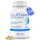 FOLATE MAXX frente del envase mostrando 90 cápsulas y etiqueta clara