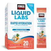 Force Factor empaque frontal Tropical Fruit mostrando 20 sobres, portátil y práctico
