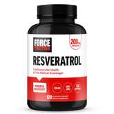 Force Factor envase frontal mostrando fórmula resveratrol y beneficio cardiovascular