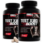 Force Factor Test X180 Boost vista frontal del envase mostrando 240 tabletas y beneficios