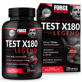 Force Factor frasco frontal del Test X180 Legend mostrando el envase y beneficios