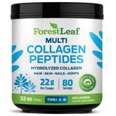 Envase de ForestLeaf colágeno en polvo sin sabor mostrando diseño y marca, fácil integración en dieta