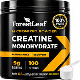 ForestLeaf envase frontal mostrando creatina pura y beneficios de fuerza