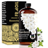 FRAOIL botella frontal de gardenia mostrando etiqueta y diseño, ambiente aromático