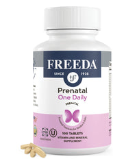 FREEDA envase frontal del suplemento prenatal, diseño claro y confianza
