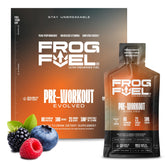 Frog Fuel frente del paquete berry mostrando 24 sobres y beneficio portátil