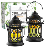 FUNXIM pack frontal mostrando las dos velas y portavelas, ideal para exteriores