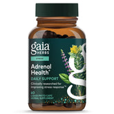 Gaia Herbs frontal del envase muestra la fórmula Adrenal Health y beneficios diarios