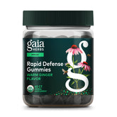 Gaia Herbs frente del envase de Rapid Defense Gummies mostrando formato práctico