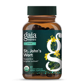 Gaia Herbs frasco St. John's Wort mostrando presentación clara y beneficio de apoyo nervioso