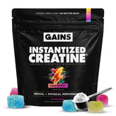GAINS IN BULK envase frontal con creatina instantizada, fácil reconocimiento