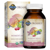 Garden of Life envase frontal mostrando 120 tabletas y beneficios clave
