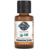Garden of Life frasco frontal mostrando aceite puro y etiqueta clara