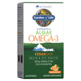 Garden of Life frasco frontal mostrando mini softgels y sabor naranja, confianza en calidad
