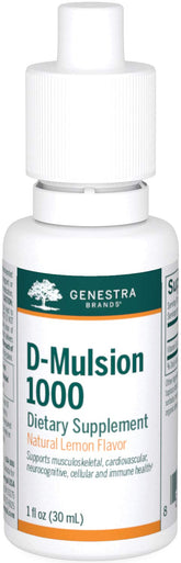 Genestra Brands D-Mulsion 1000 frente del envase que destaca tamaño y marca, útil para identificar el producto